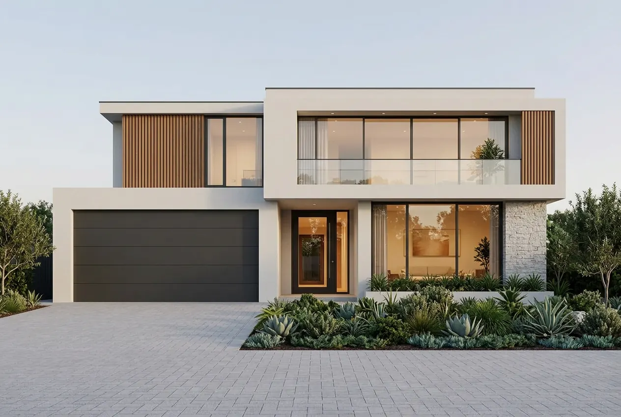 Demo AI concept of a two-storey home in soft white render